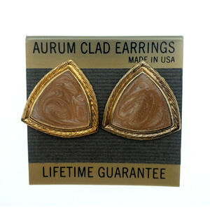 Vintage Aurum Clad Triangle Earrings Gold Tone Marbled Lucite